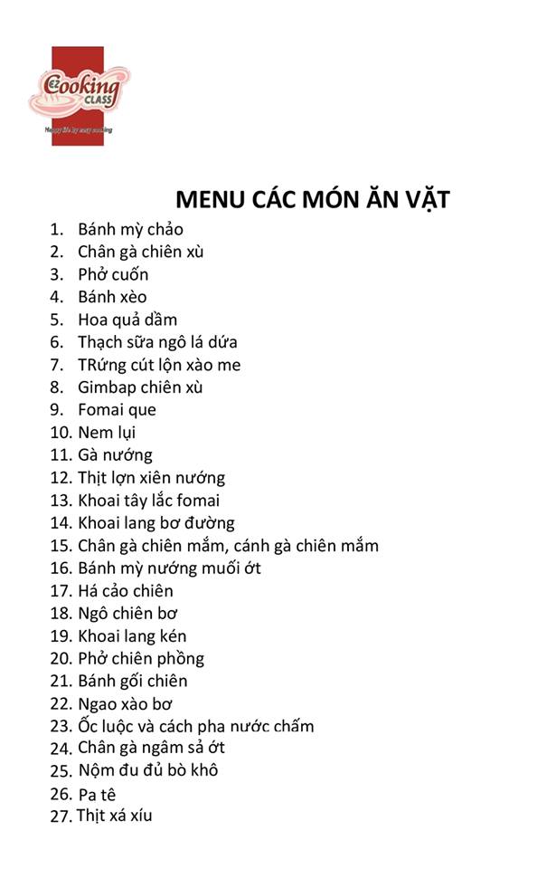 danh sách món ăn vặt ngon mở quán